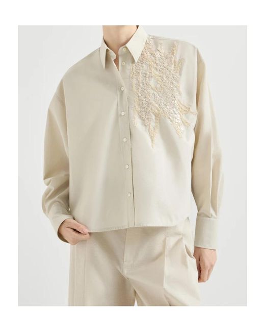 Brunello Cucinelli White Embellished Buttoned Blouse