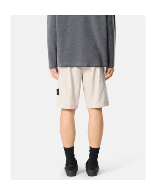 Stone Island White Logo Patch Cargo Bermuda Shorts for men