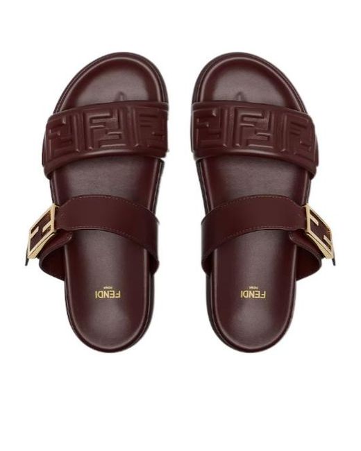 Fendi Brown Feel Ff Embossed Sandals