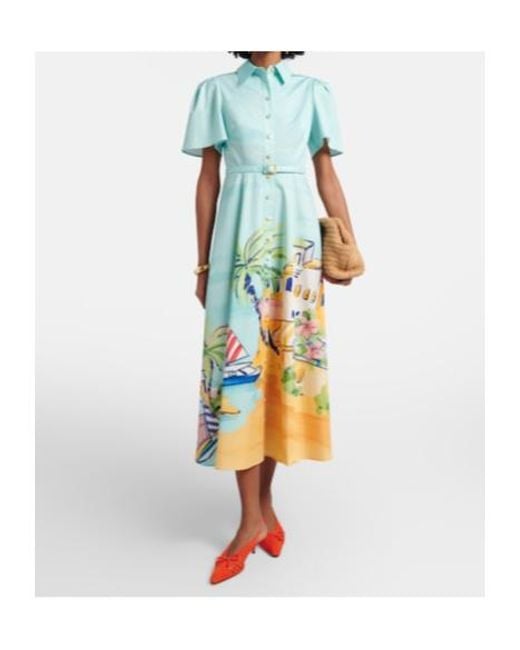 Leo Blue Printed Belted Cotton Shirt Dress