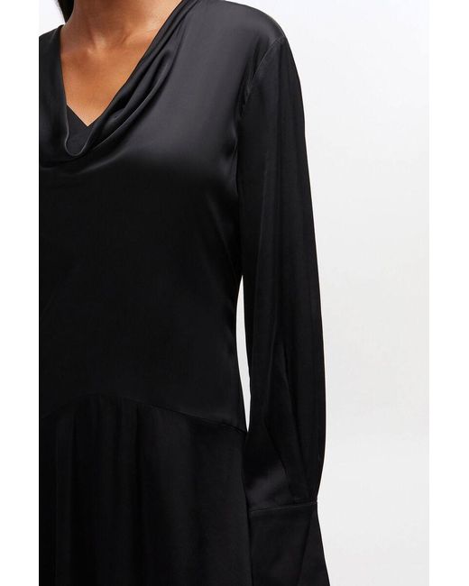 Ganni Black Cowl-Neck Scarf A-Line Midi Dress