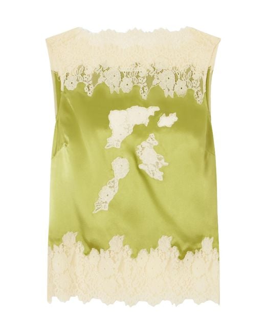 Doen Yellow Trimmed Silk-Satin Top