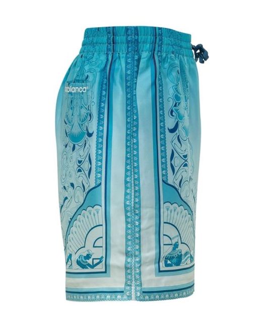 Casablanca Blue Printed Silk Shorts for men