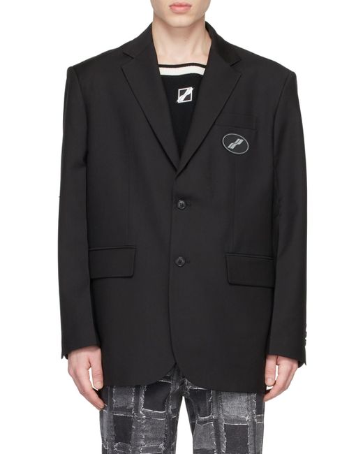 we11done Black Logo-Patch Long Sleeved Oversized Blazer for men