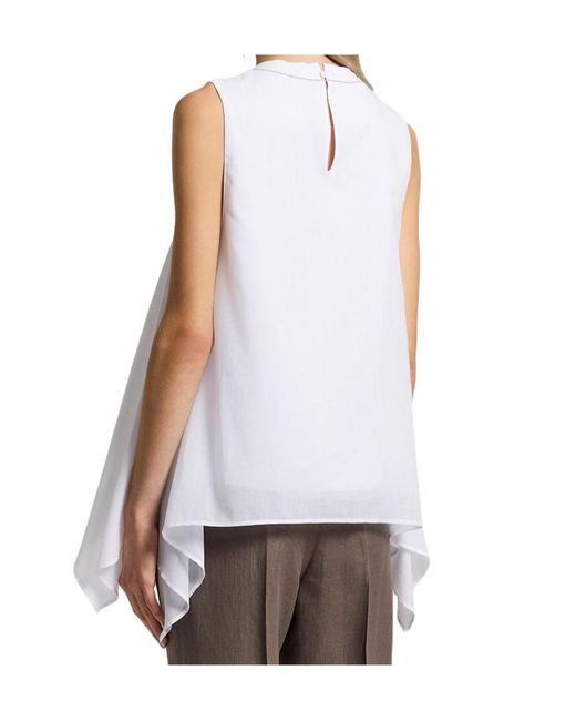 Peserico White Asymmetric Embellished Sleeveless Top