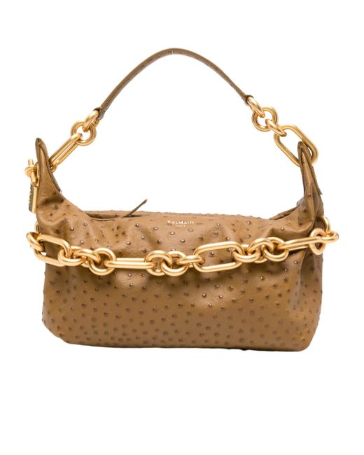 Balmain Metallic Chain-Strap Leather Shoulder Bag