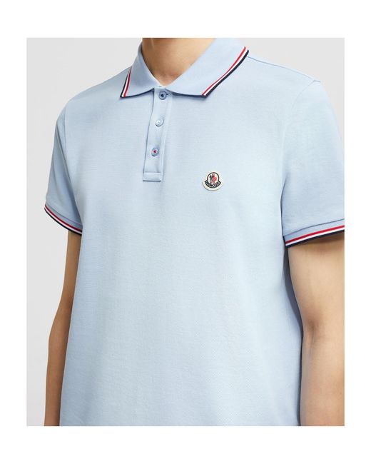 Moncler Blue Logo Patch Short-Sleeved Polo Shirt for men