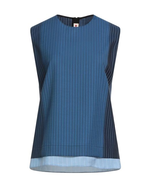 Marni Blue Sleeveless Wool Striped Top