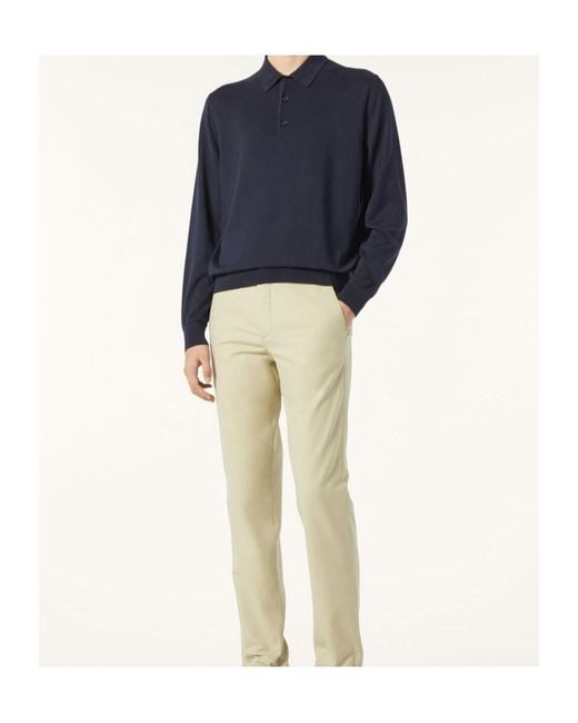 Loro Piana Blue Ice Wish Straight Hem Knitted Polo Shirt for men