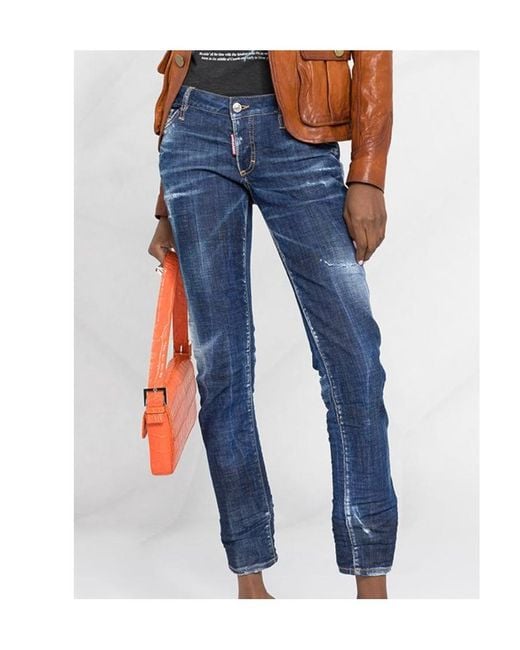 DSquared² Blue Distressed-Effect Cropped Skinny Jeans