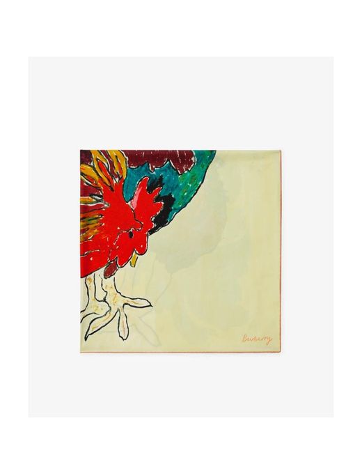 Burberry White Cockerel-Print Silk Scarf for men