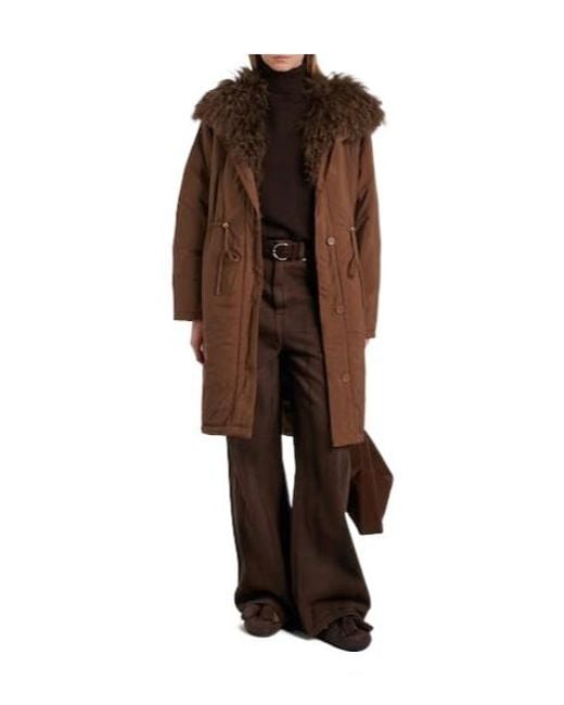 Yves Salomon Brown Shearling-Trimmed Down Coat