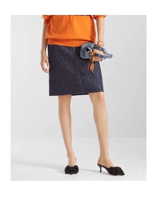 Fendi Blue Ff Jacquard Denim Midi Skirt