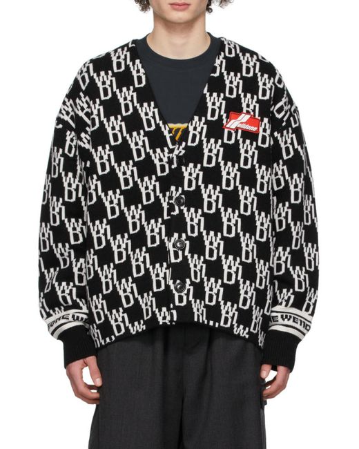 we11done Black Logo Jacquard Knitted Cardigan for men
