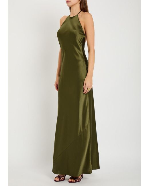 Reformation Green Jeany Halterneck Silk Maxi Dress