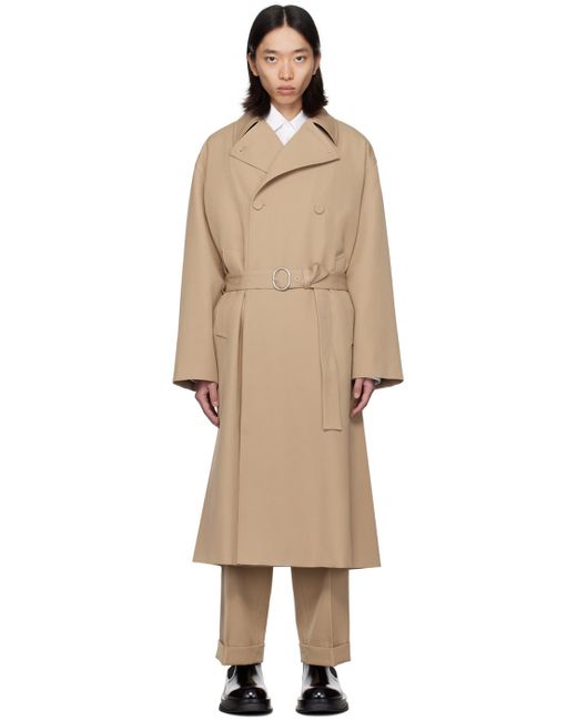 Jil Sander Natural Double-Breasted Belted Coat for men