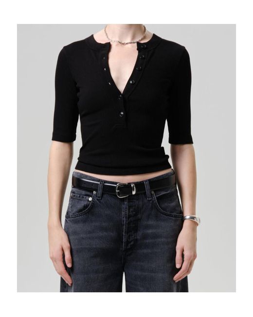 Citizens of Humanity Black Nali Ribbed Henley Top