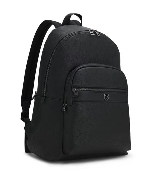 Boss Black Logo-Plaque Leather-Effect Backpack for men