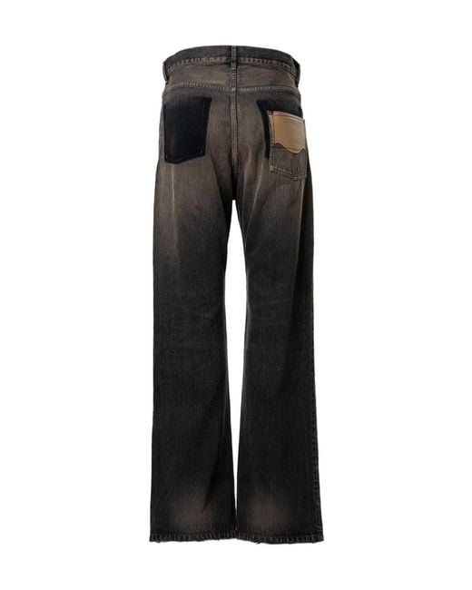 Maison Mihara Yasuhiro Black Patch-Detail Whiskered Jeans for men