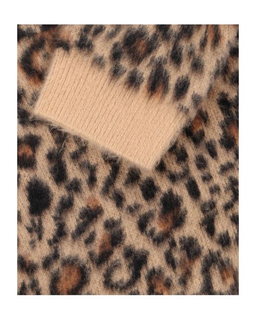 Nili Lotan Brown Leopard Printed Brushed Sweater