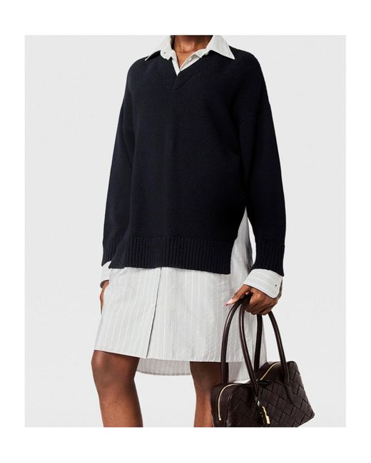 Stella McCartney Blue Crew-Neck Sweater Shirt Midi Dress