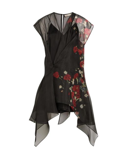 Khaite Black Merith Floral-Print Ruffled Silk Mini Dress