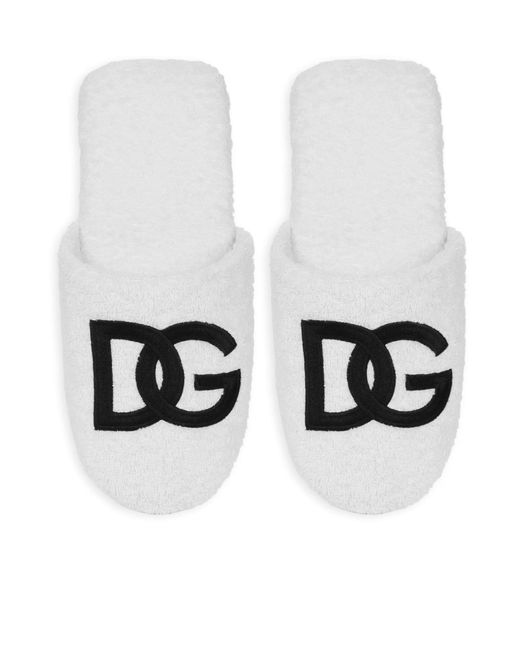 Dolce & Gabbana White Embroidered Logo Slides for men