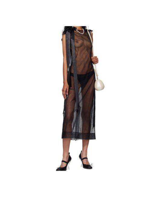 Simone Rocha Black Sheer Bow Ribbon Tail Dress