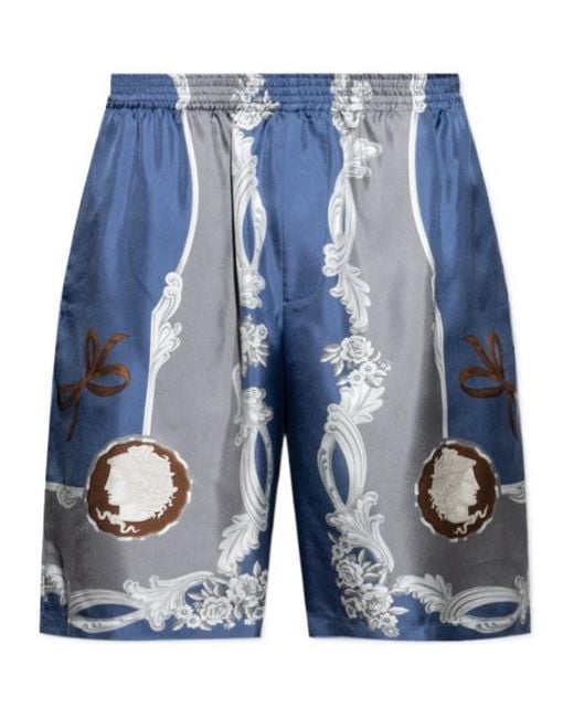 Versace Blue Pattern-Printed Elasticated Waistband Shorts for men