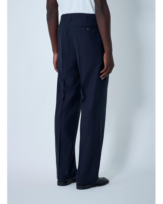 Maison Margiela Blue Pinstripe Drawstring Pleated Trousers for men