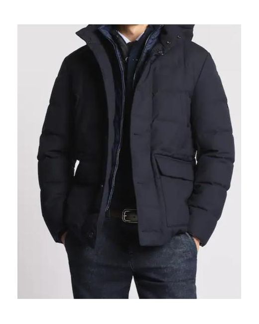 Fay Blue Quilted Hooded Pea Coat for men