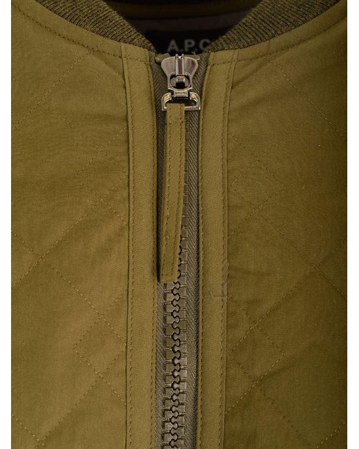 A.P.C. Green Elea Quilted Bomber Jacket
