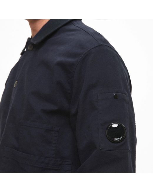 C P Company Blue Color-Blocked Collar Workwear Jacket for men