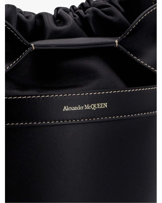 McQueen Black Logo Printed Drawstring Bucket Bag