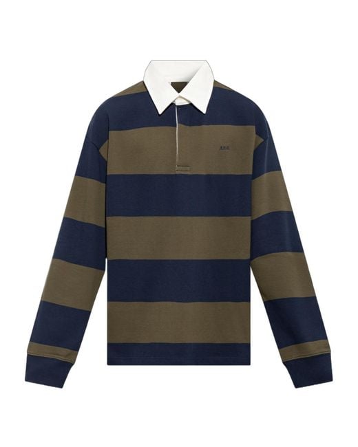 A.P.C. Blue Striped Long Sleeve Polo Shirt for men