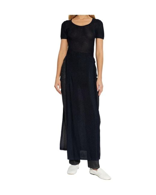 Lemaire Black Sheer Short Sleeve Knitted Dress