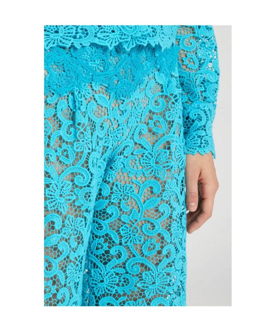Ermanno Scervino Blue Scalloped Macramé Wide-Leg Pants