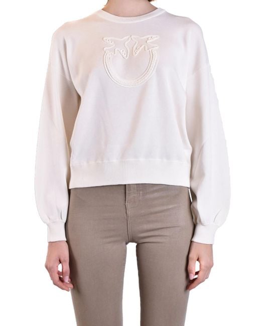 Pinko White Round Collar Long Sleeve Sweater