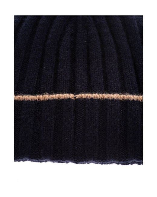 Brunello Cucinelli Blue Turn-Up Brim Ribbed Beanie for men