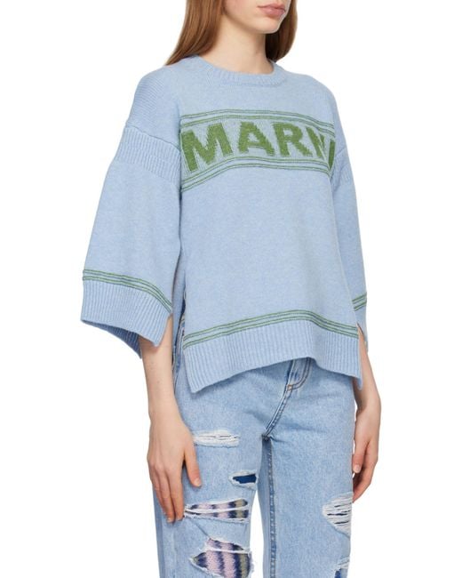 Marni Blue Logo Intarsia-Knit Crewneck Jumper