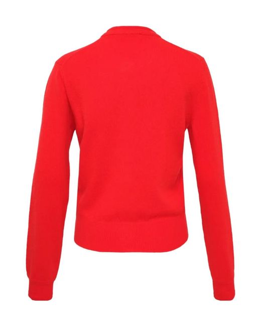 Jil Sander Red Wool Crew Neck Cardigan