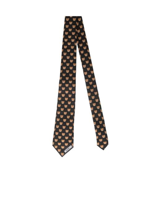 Moschino White Teddy Bear Printed Tie for men