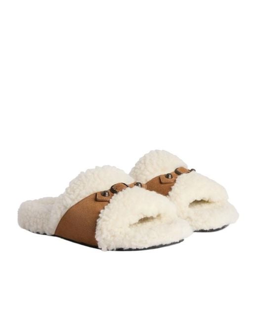 Balenciaga Natural Faux Fur Slides