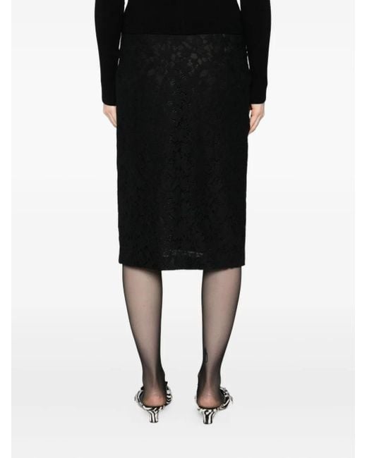 Blumarine Black Lace-Floral Midi Skirt