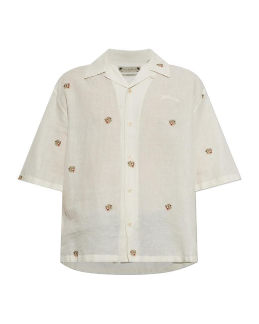 AllSaints White Feline Embroidered Short-Sleeve Shirt for men
