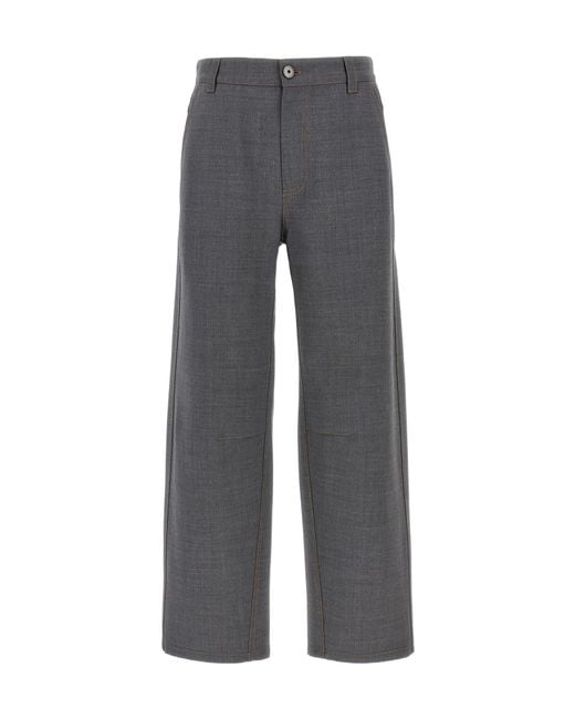 Brunello Cucinelli Gray Logo Patch Wide-Leg Pants