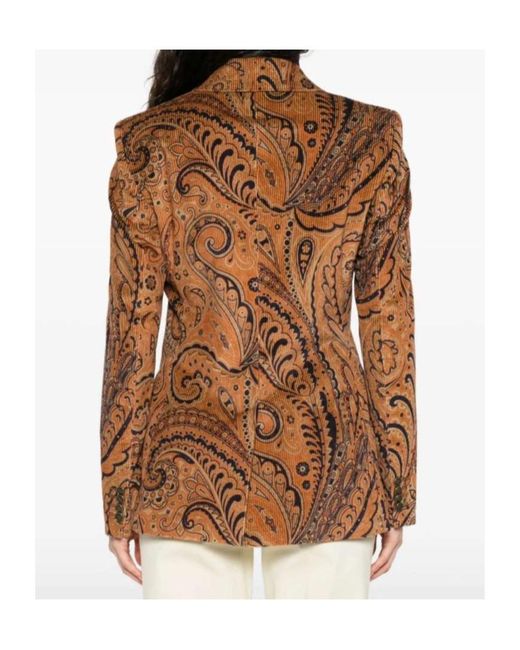 Etro Brown Paisley Jacquard Double-Breasted Corduroy Blazer