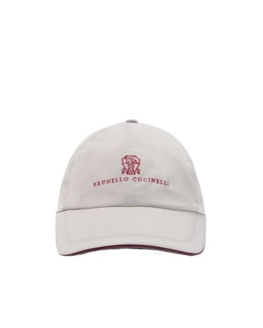 Brunello Cucinelli White Logo Embroidered Baseball Cap for men
