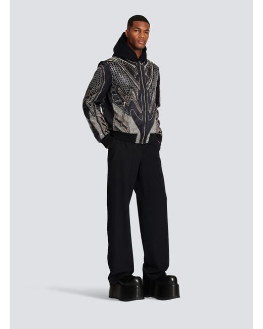 Balmain Black Studded Nylon Bomber Jacket for men