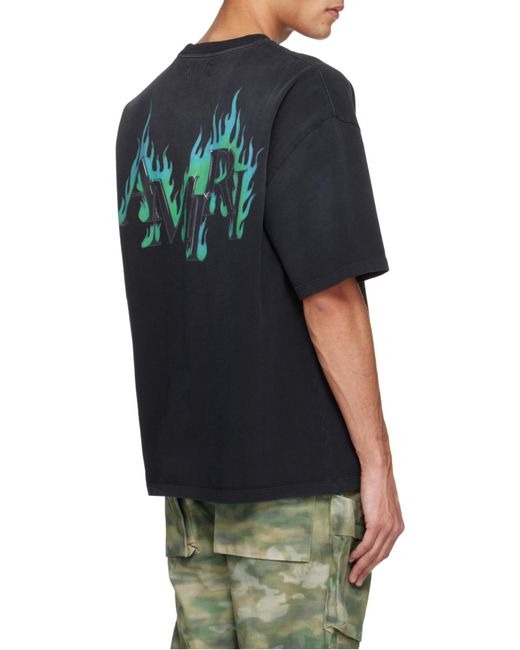 Amiri Black Logo Flames Crewneck T-Shirt for men